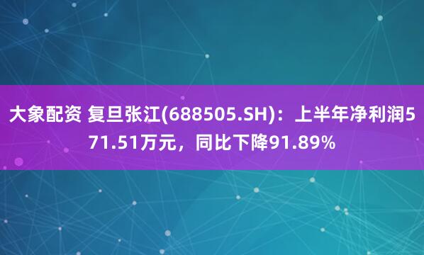 大象配资 复旦张江(688505.SH)：上半年净利润571.51万元，同比下降91.89%